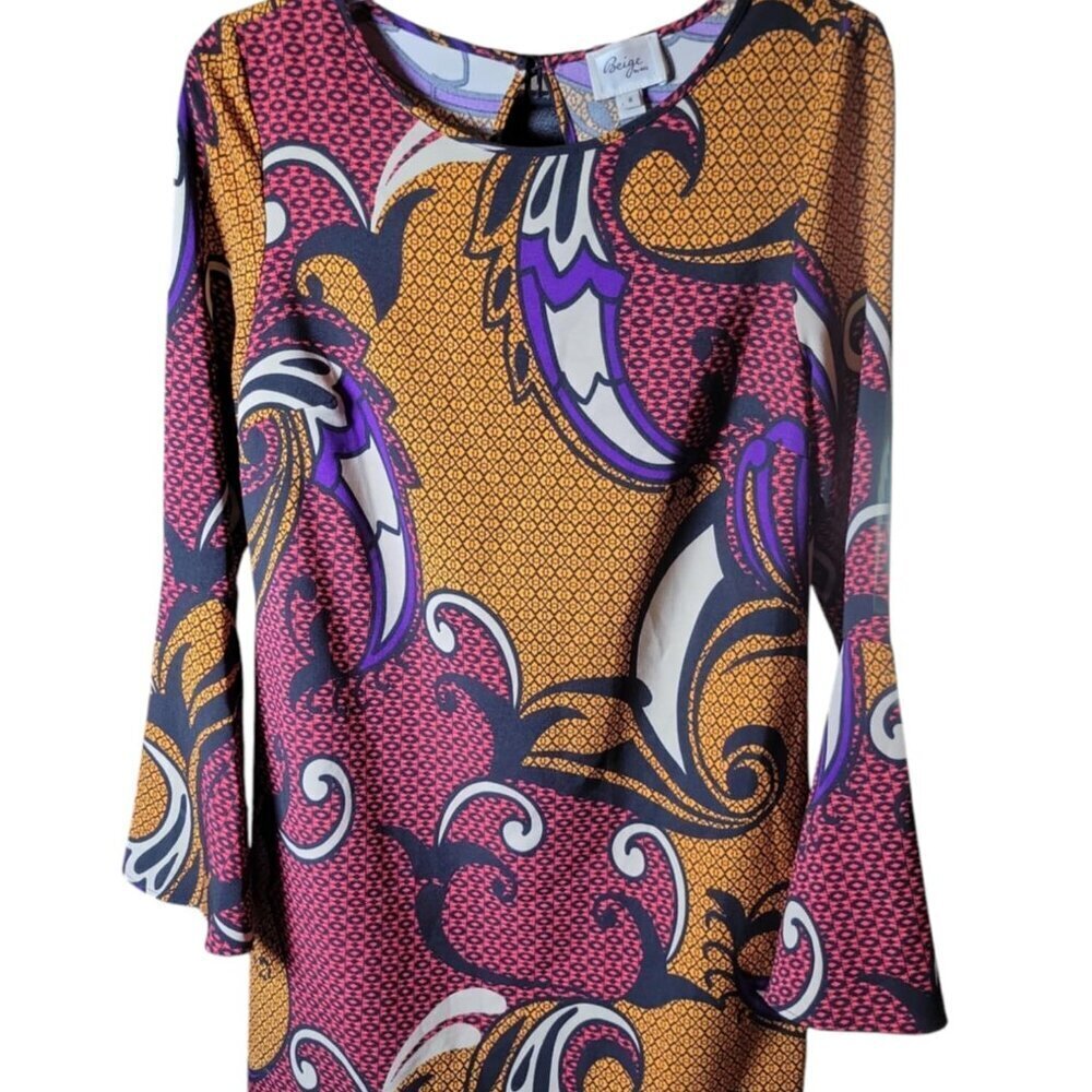 Womens Bohemian Bell‎ Sleeve Dress Beige By ECI 6 Hippi